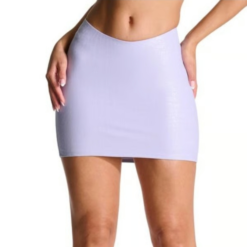 NAKED WARDROBE Faux Leather Croc Embossed Mini Skirt Shapewear Lilac Y2K Lagen